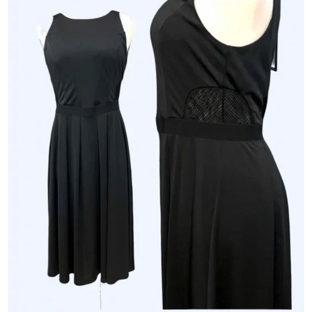 ASHLEY GRAHAM BEYOND sleeveless black midi dress with side mesh